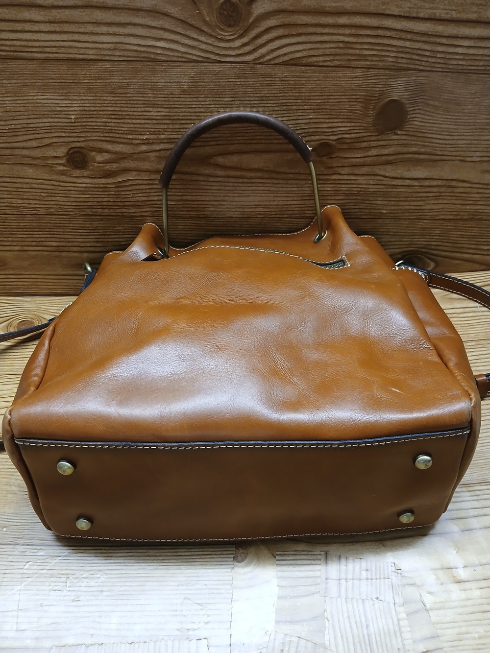 Patricia Nash Cognac Brown Leather Shoulder Tote with Top Handles - Picture 7 of 16